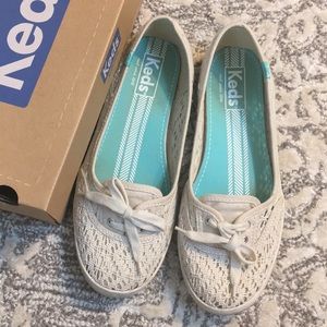 KEDS White Cream Crochet Girly Boho Slip-On Shoes